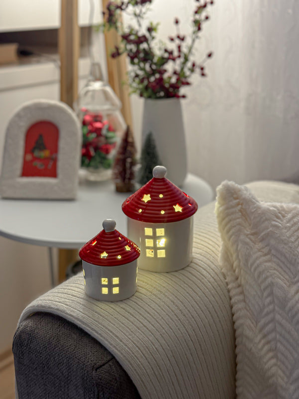 طقم بيوت سيراميك مع اضاءة ذاتية ( صغير وكبير)