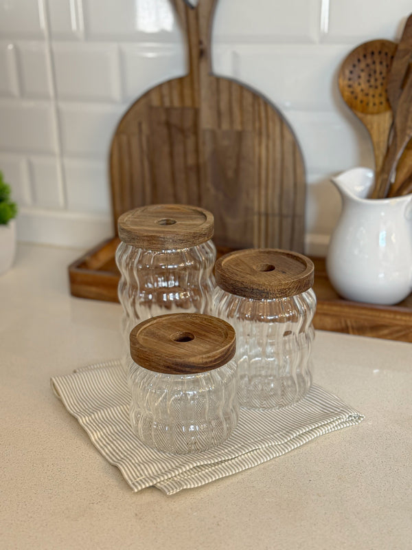 طقم  مطربانات زجاج مع غطاء خشب