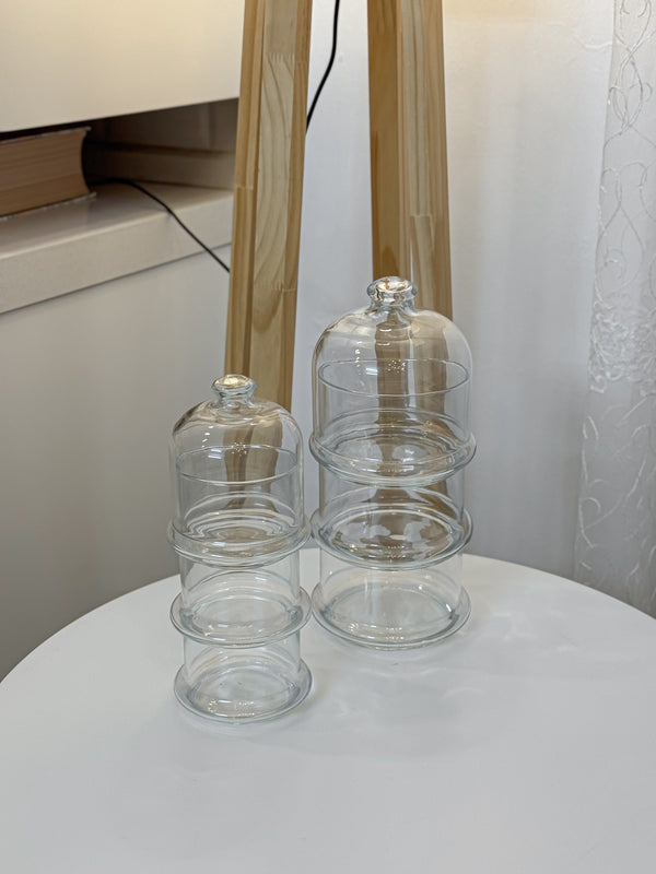 طقم مضايف ثلاثي زجاج مع غطاء