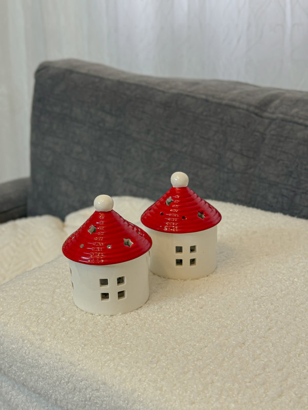 طقم بيوت سيراميك حجم صغير مع اضاءه ذاتية عدد٢